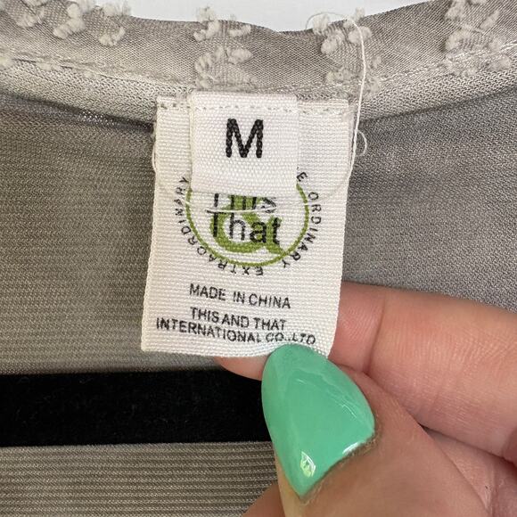 Boho Patchwork Lace Gray Textured Bohemian Witchy Dark Fairy Goth Top Medium - Picture 5 of 6